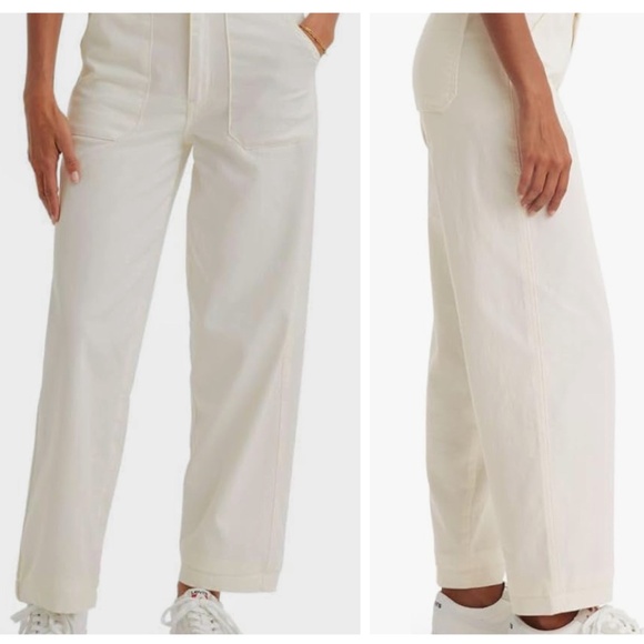 Levi's Womens Utility Pant White Ivory Jeans Flower Applique at the Bottom - Picture 1 of 13